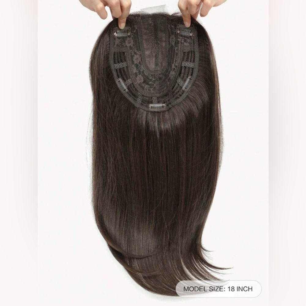 Natural Dark Brown Women’s Clip-In/Topper Hairpiece - Sleek Layered Style - Picture 10 of 14